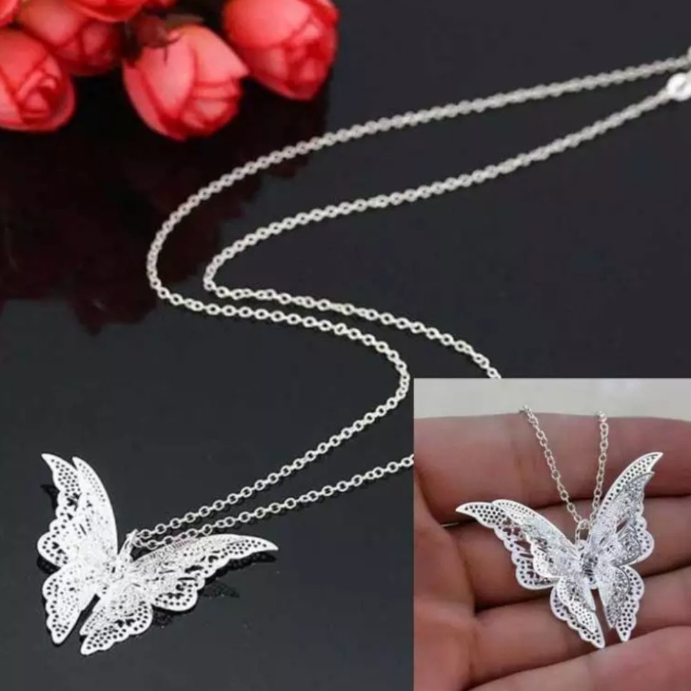 BUTTERFLY PENDANT NECKLACE Silver Chain Necklace
